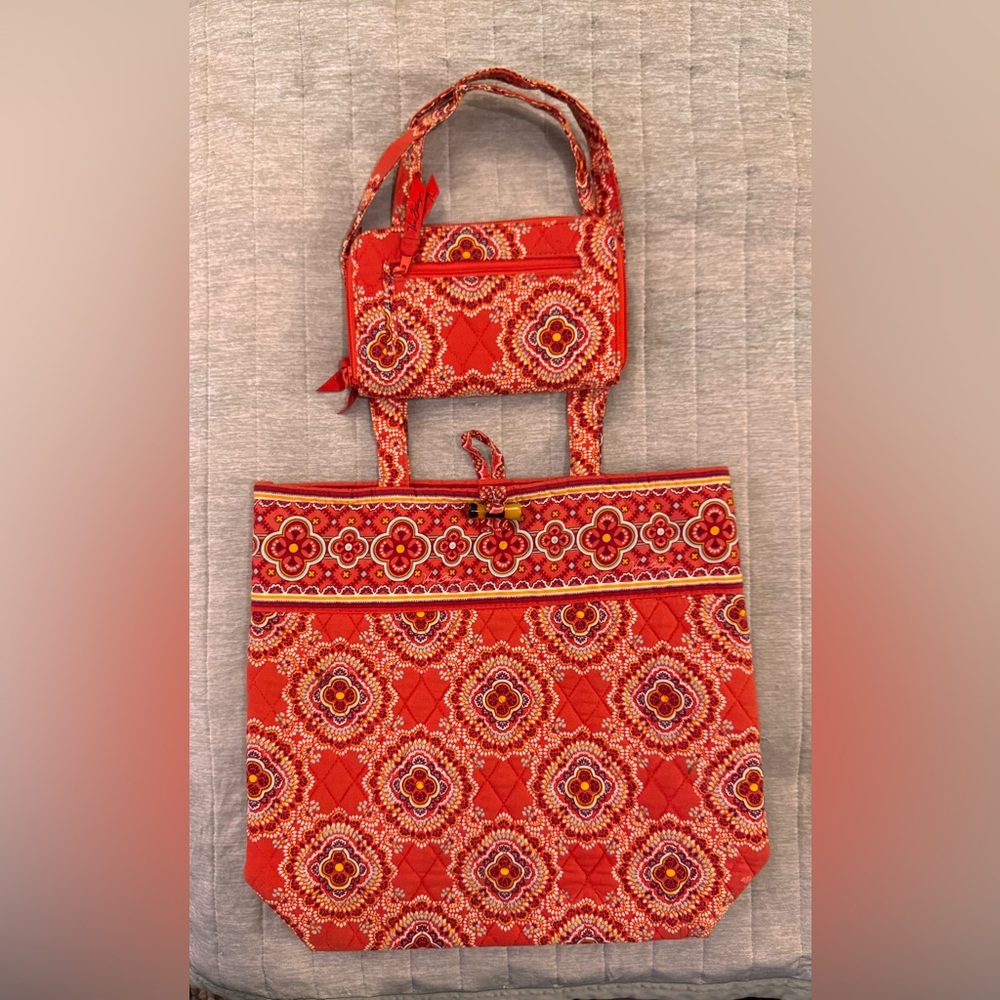 Vera Bradley Orange Paprika Pattern Tote and Wallet Set